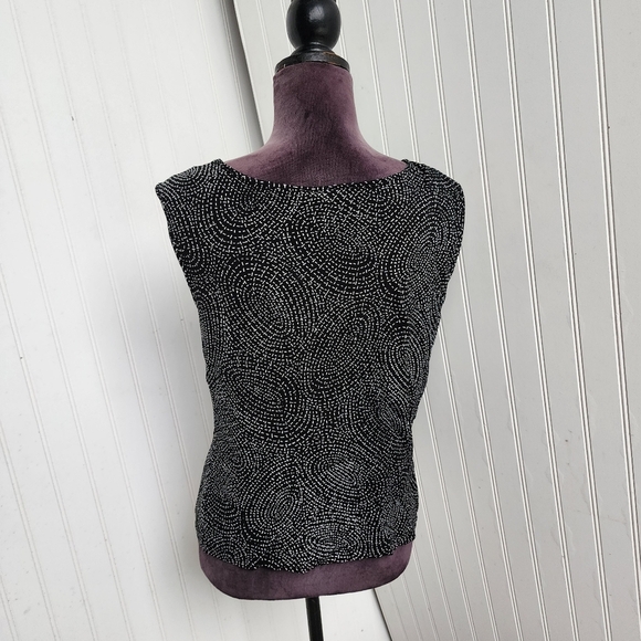 Talbots Women's Stretch Sleeveless V-Neck Black White Geo Pullover Tank Top PM - Picture 6 of 10